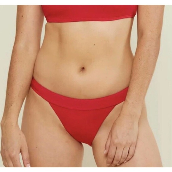 Andie Swim The Banded Cheeky Bikini Bottom Stretch Cherry Red Size S Small NWT - Picture 1 of 9